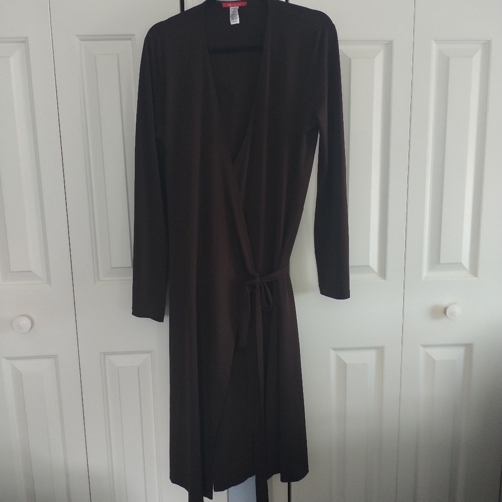 AK Anne Klein True Wrap Dress Brown M - Picture 2 of 8